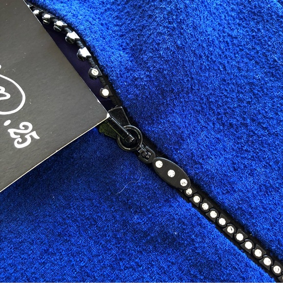 Vintage Bright Blue Blazer Jacket Unique Sparkly Zipper Gemstone Polyester Asian - Picture 9 of 11